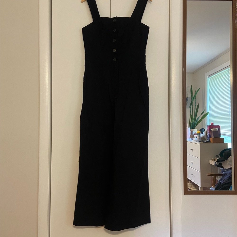Maeve by Anthropologie Collette Black Wide-Leg Jumpsuit with Button Front